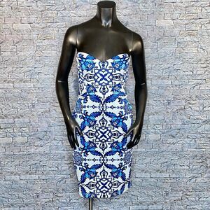 B Darlin Strapless Mini Dress Abstract Print Tropical Pockets Juniors Size 13-14